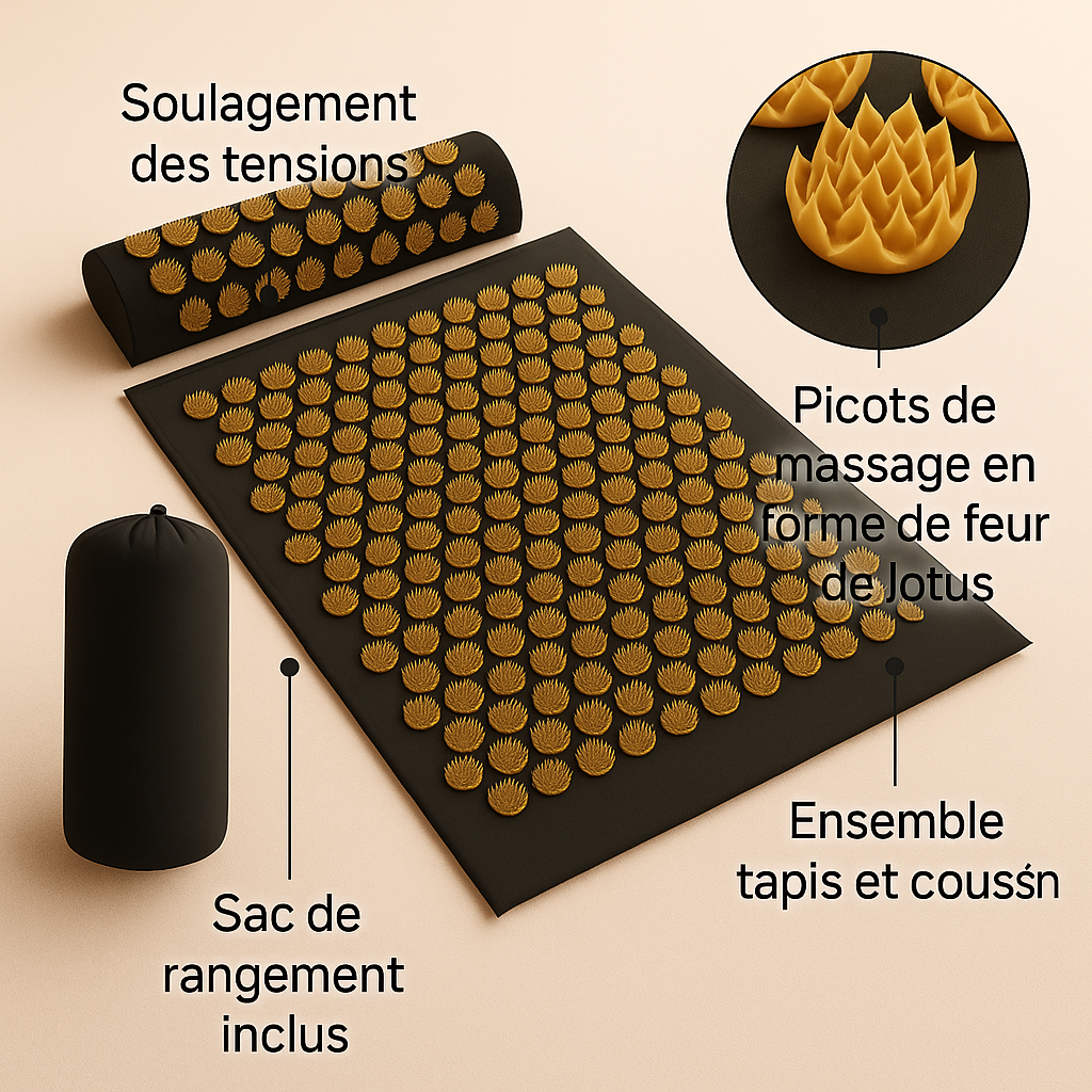 Tapis D'Acupression Premium avec Coussin et sac- Détente à Domicile+PDF Guide offert