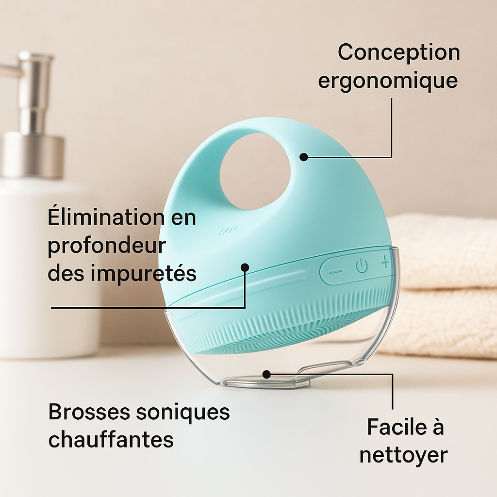 Nettoyeur Visage Sonique Chauffant soin en profondeur (Rose ou Bleu)+PDF Guide Beauté Offert