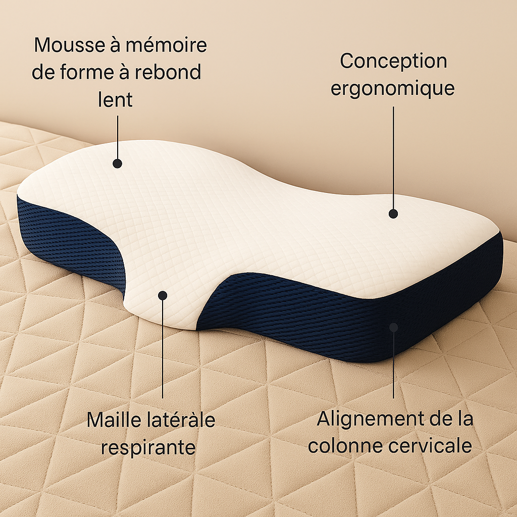 Coussin Cervical Orthopédique Ergonomique - 3 Couleurs au Choix+Guide PDF exclusif offert