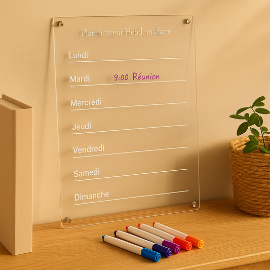 Planning Mural Magnétique Effaçable - Organiseur Familial avec 6 Feutres Colorés - Organisation Simplifiée+PDF Exclusif offert